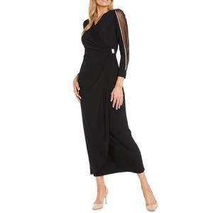 NEW R&M RICHARDS long faux wrap style evening dress in black